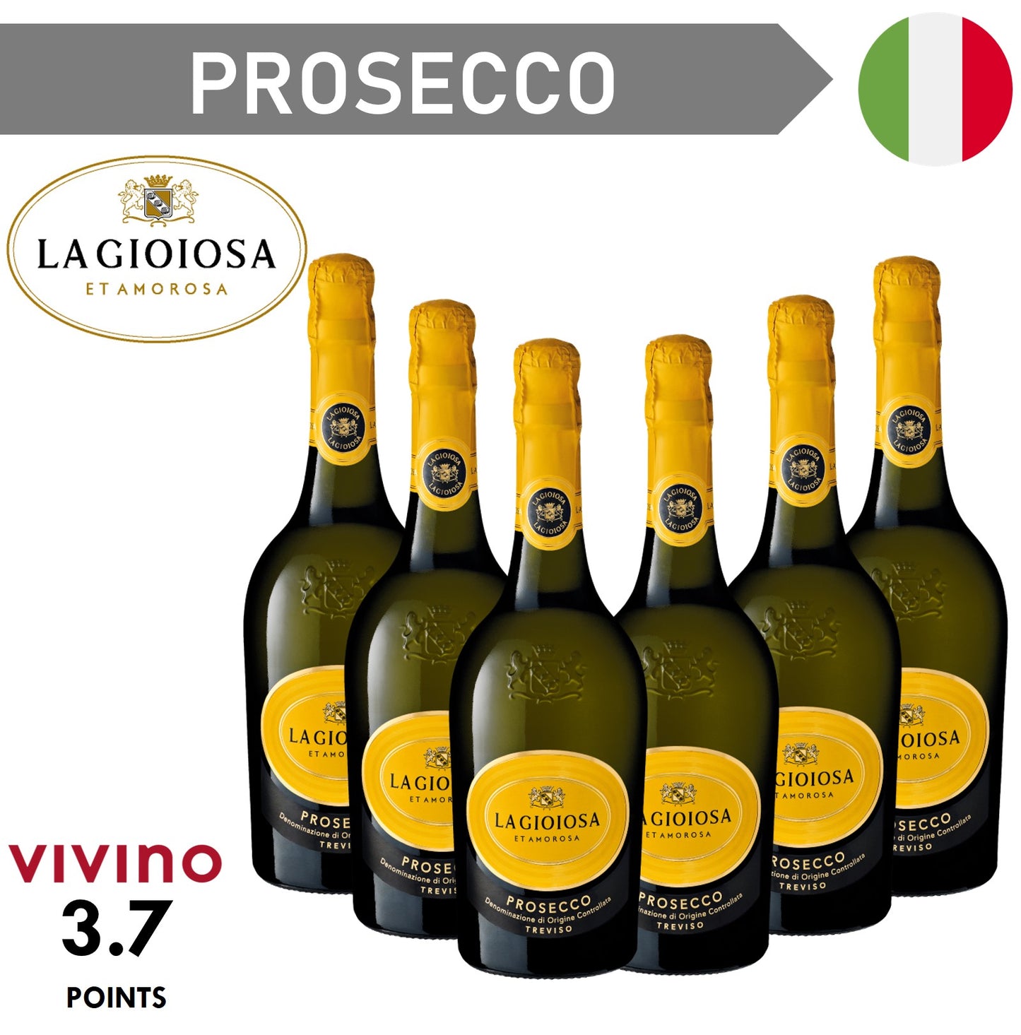 La Gioiosa Treviso Brut (Yellow Label) Prosecco - Sparkling Wine - Case6