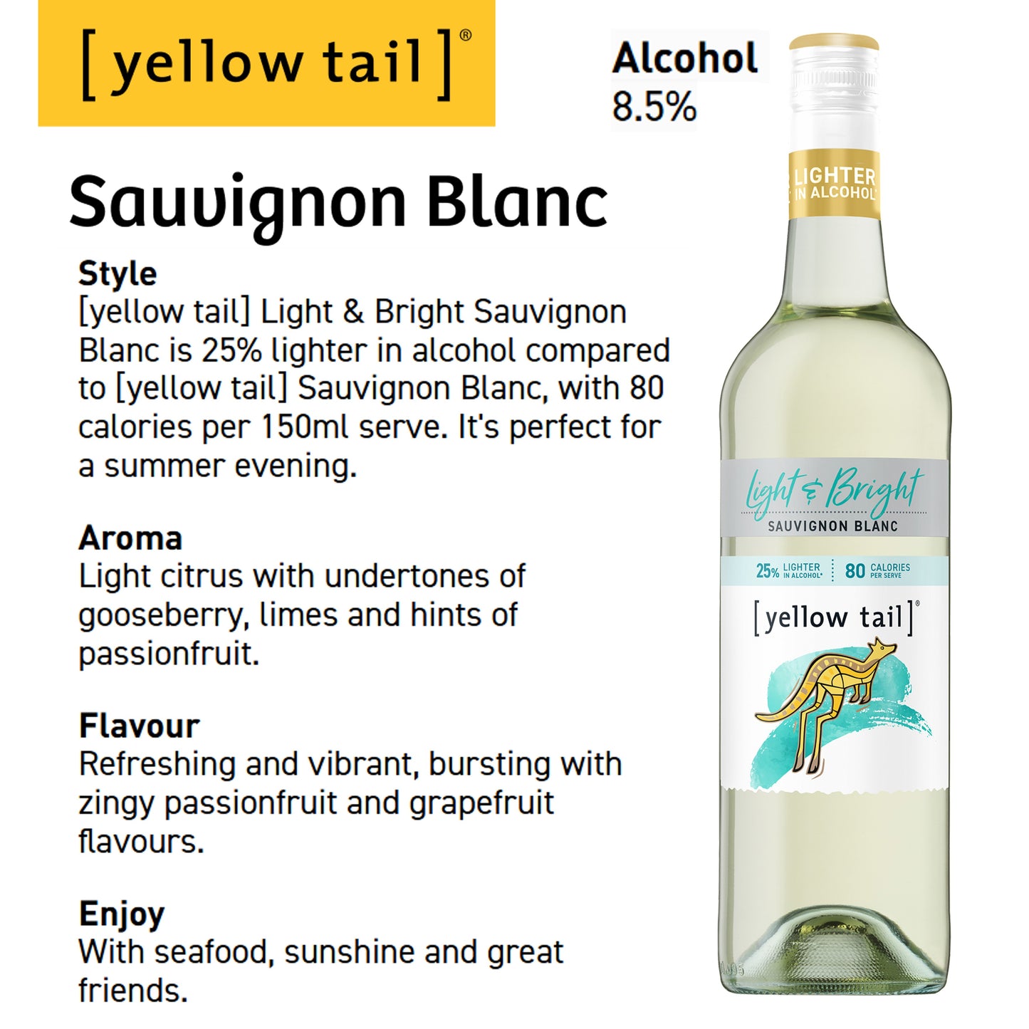 Yellow Tail Light Bright Sauvignon Blanc - White Wine 2024