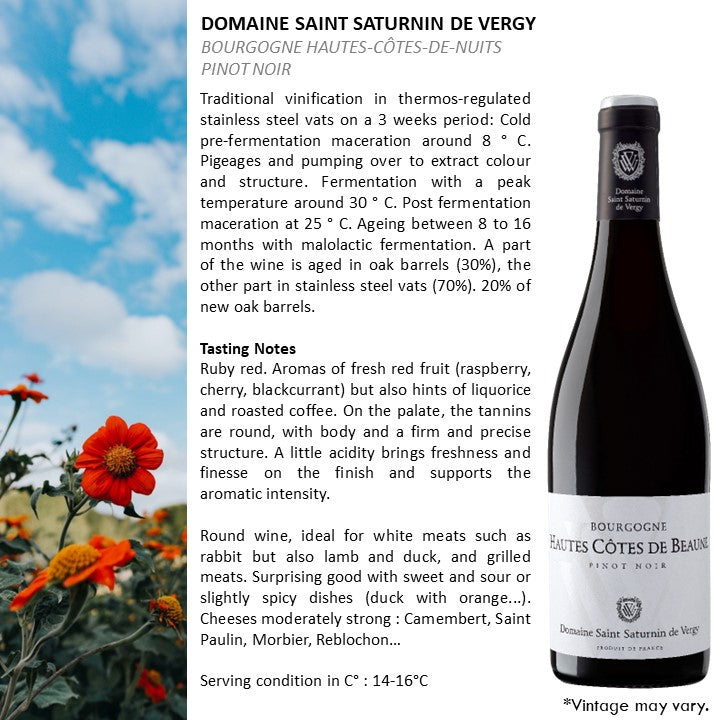 Domaine Saint Saturnin de Vergy Bourgogne Cote de Nuits Pinot Noir - Red Wine 2020