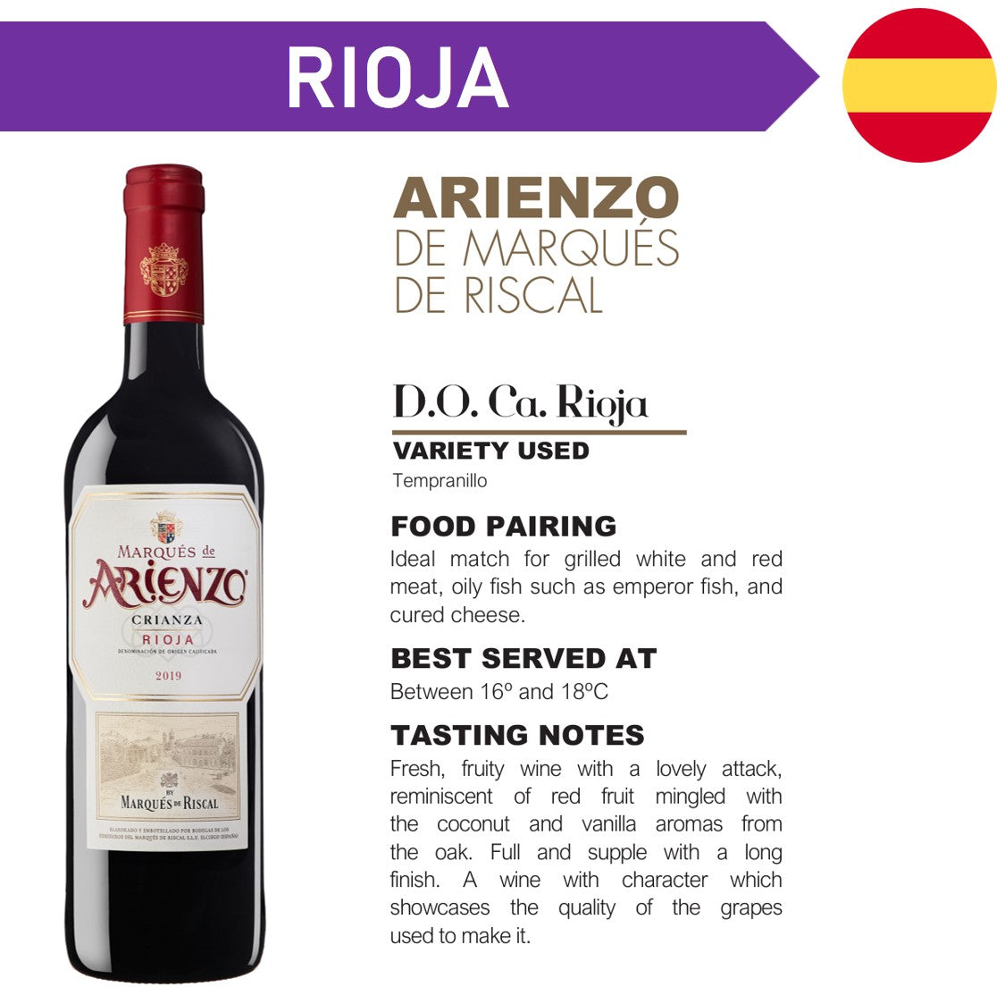 Marques de Riscal Arienzo Crianza Rioja - Red Wine 2019