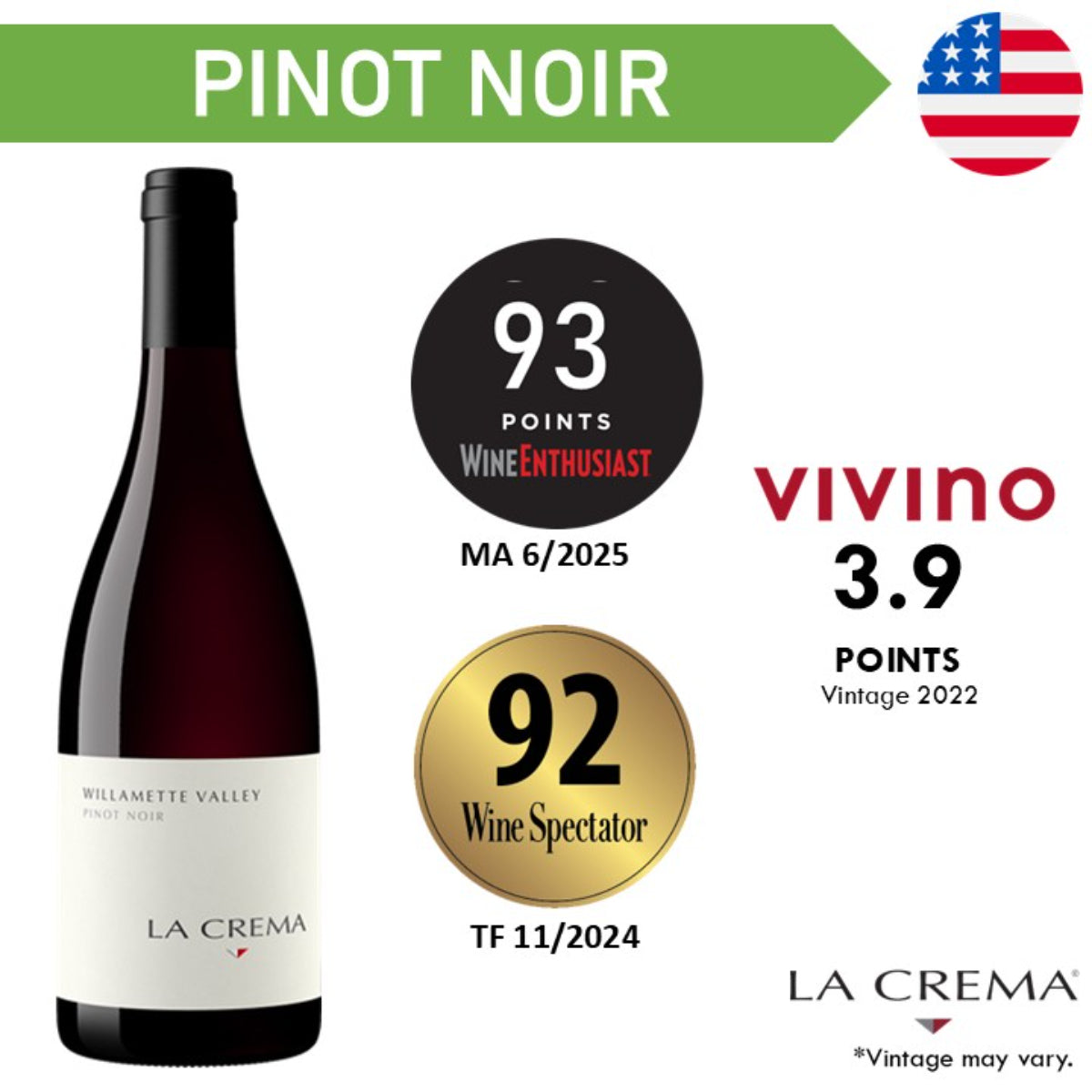 La Crema Oregon Willamette Valley Pinot Noir - Red Wine 2022