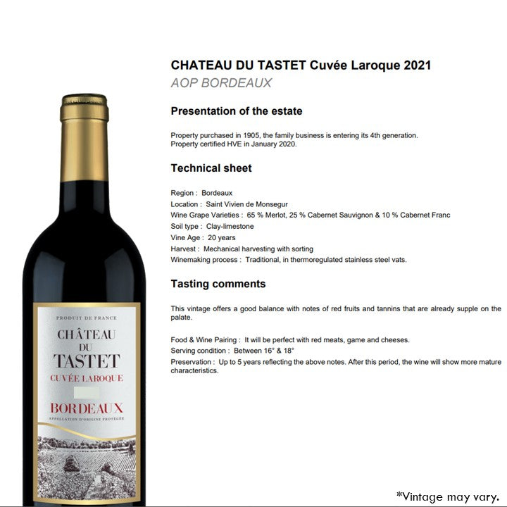 Chateau du Tastet Bordeaux AOP  - Red Wine 2021