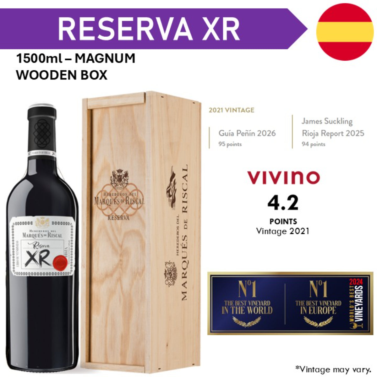 Marques de Riscal Reserva Rioja XR Magnum WoodBox 1500ml - Red Wine 2019