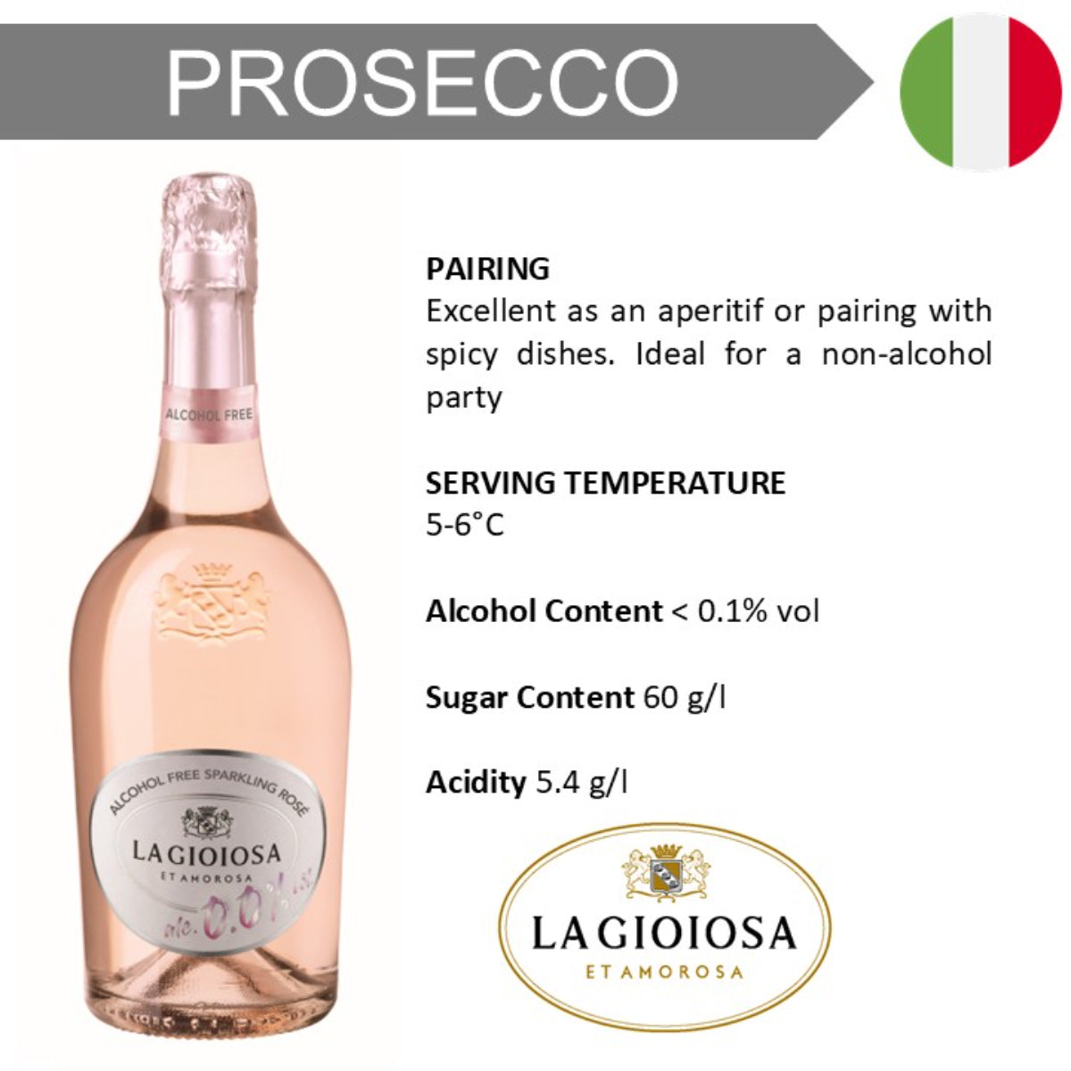La Gioiosa Rose Sparkling Alcohol Free NV 750ml - Case6