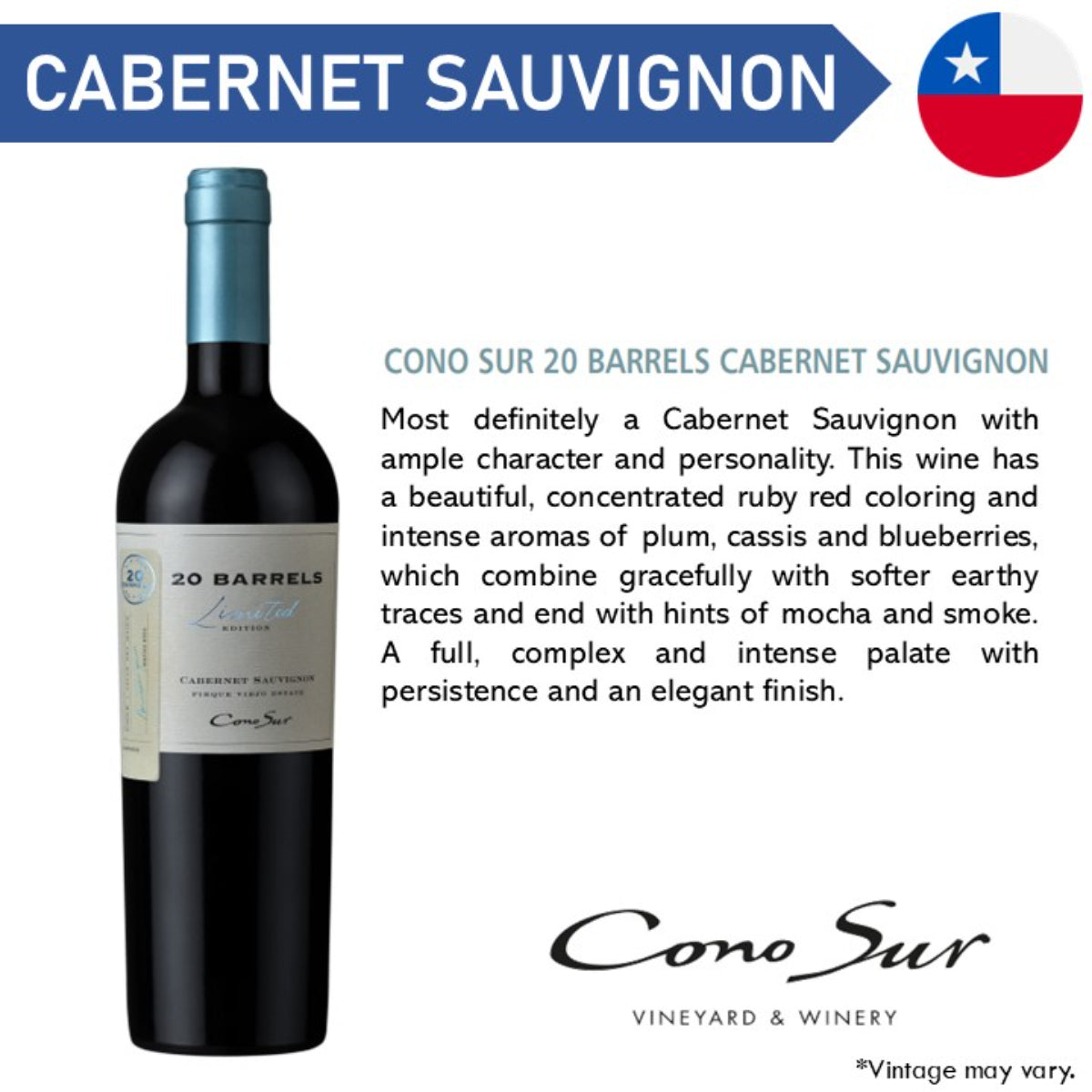 Cono Sur 20 Barrels Cabernet Sauvignon - Red Wine 2018